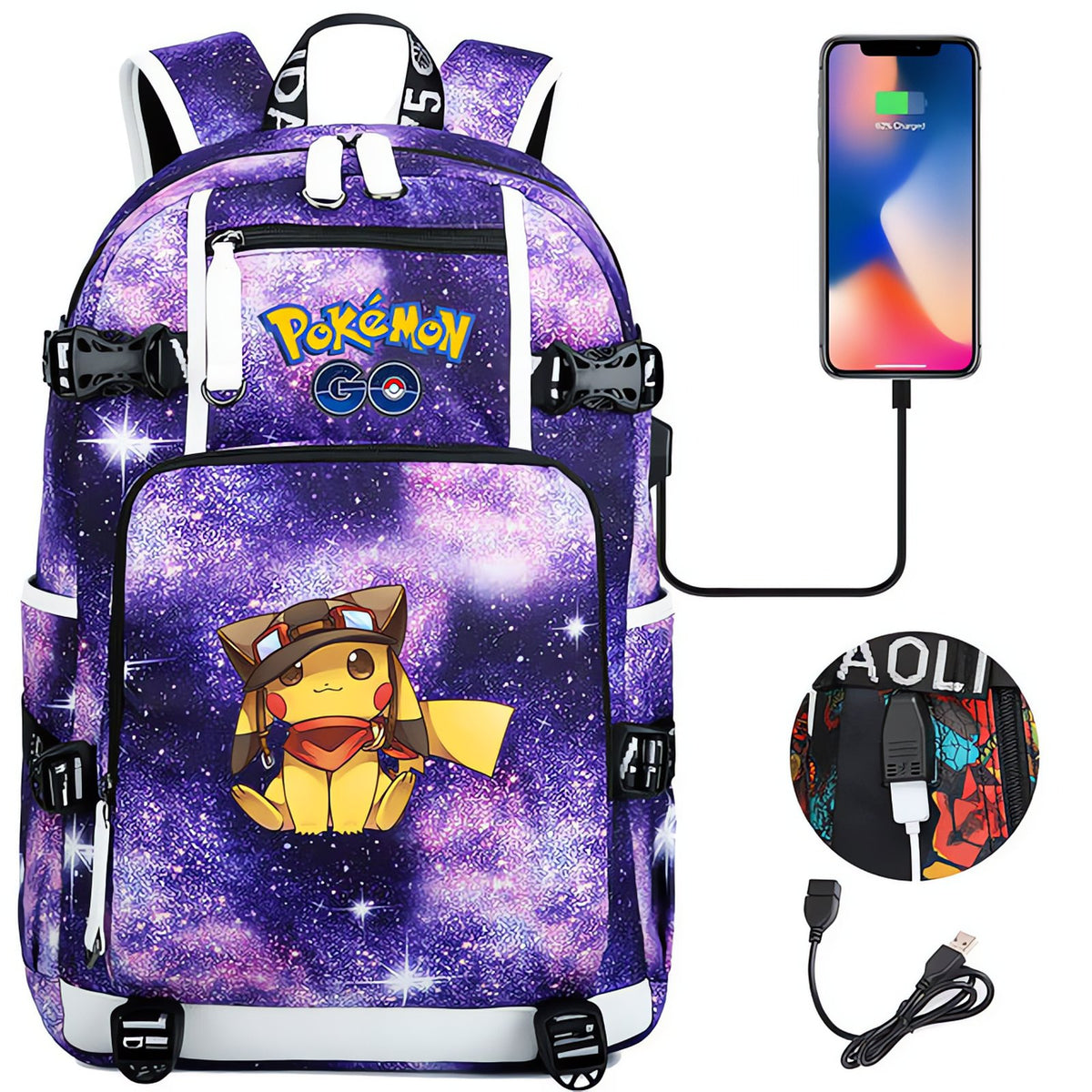 Pikachu Pokémon backpack with phone charging function – 19