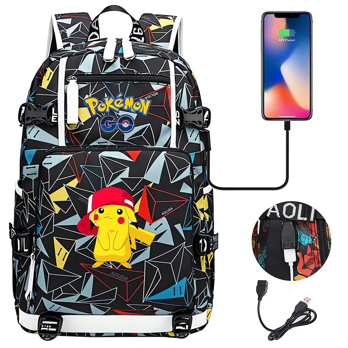 Pikachu Pokémon backpack with phone charging function – 28
