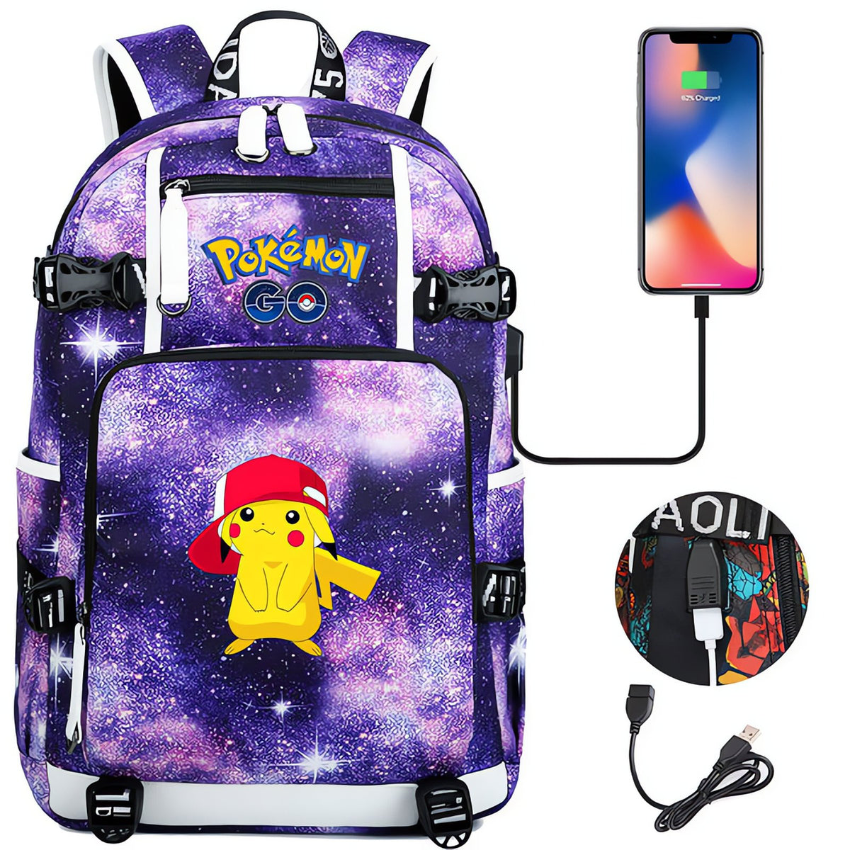 Pikachu Pokémon backpack with phone charging function – 29