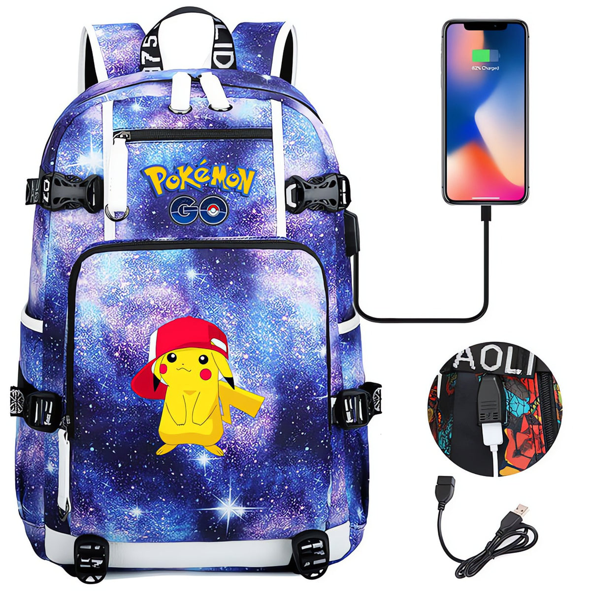 Pikachu Pokémon backpack with phone charging function – 30