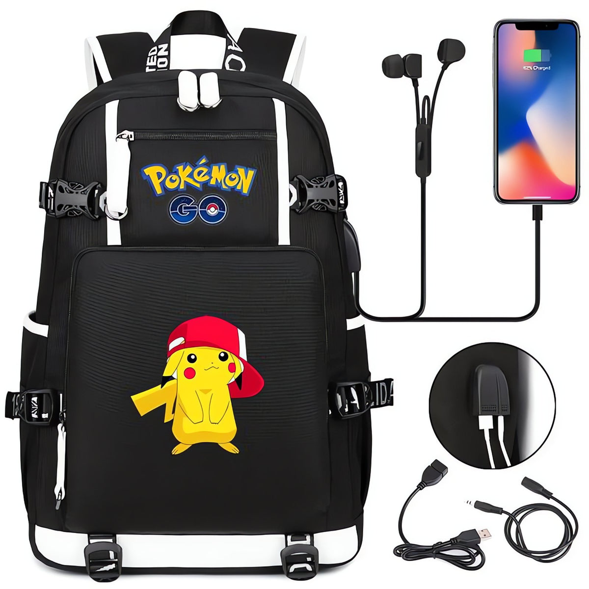 Pikachu Pokémon backpack with phone charging function – 31