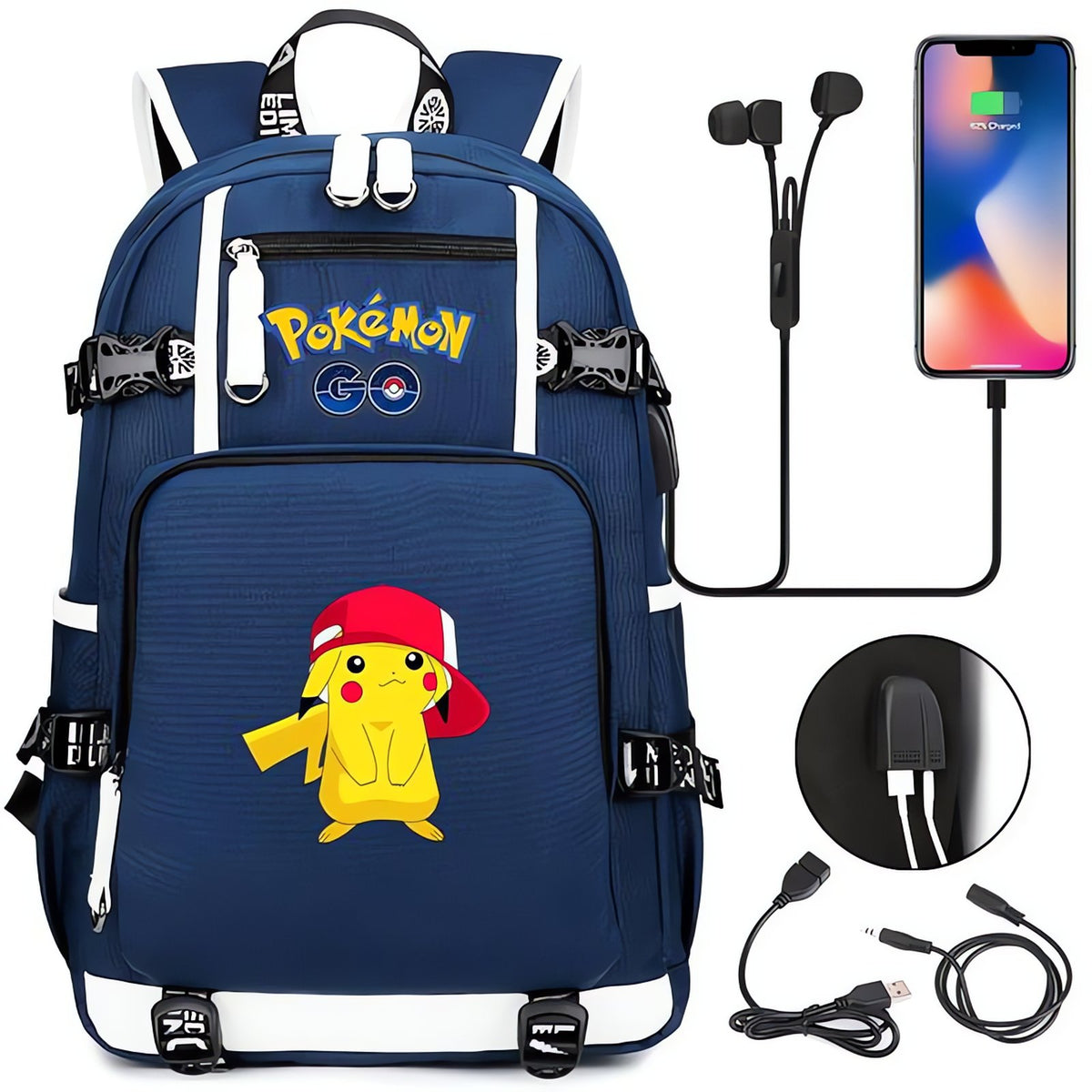 Pikachu Pokémon backpack with phone charging function – 32