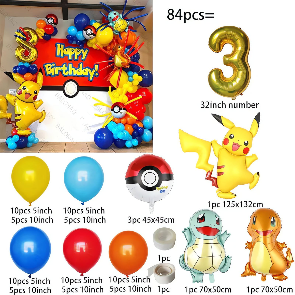 Pokémon birthday balloon set with Pikachu balloon – 3