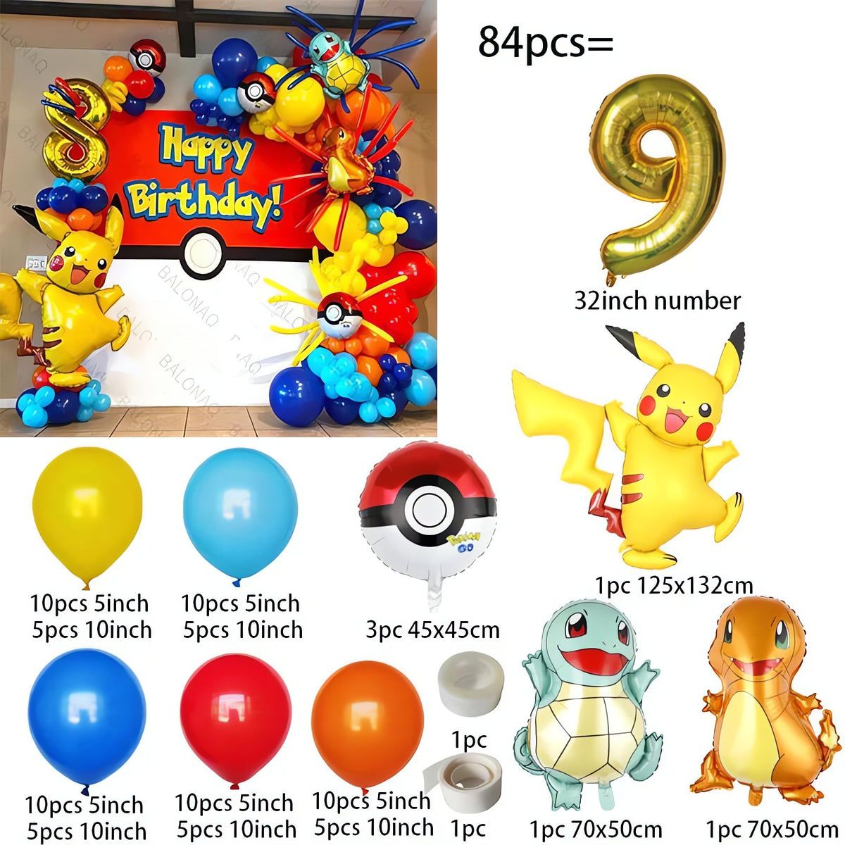 Pokémon birthday balloon set with Pikachu balloon – 9