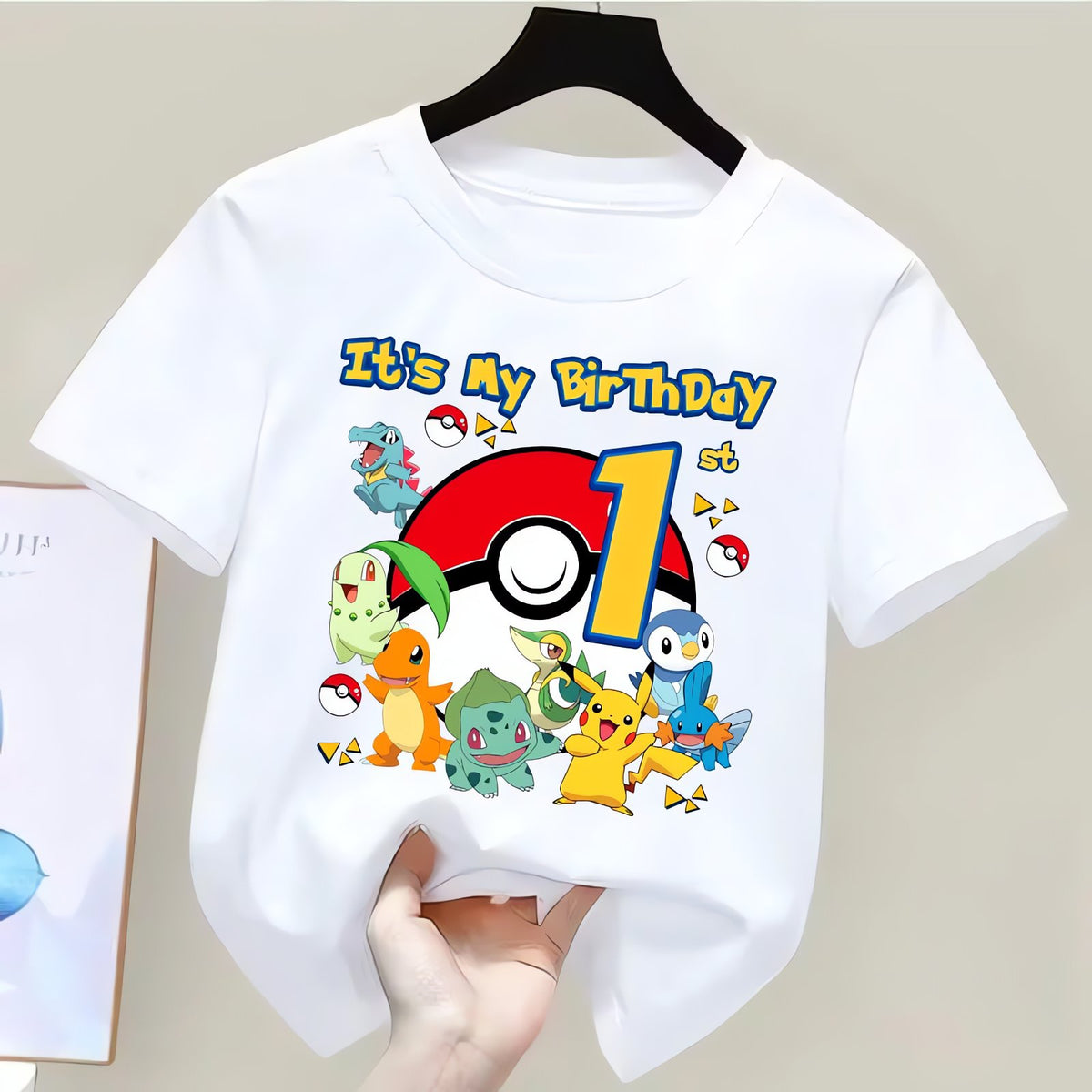 Colourful Pokémon birthday T-shirt with age number