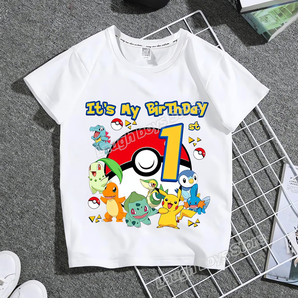 Colourful Pokémon birthday T-shirt with age number – Age 1
