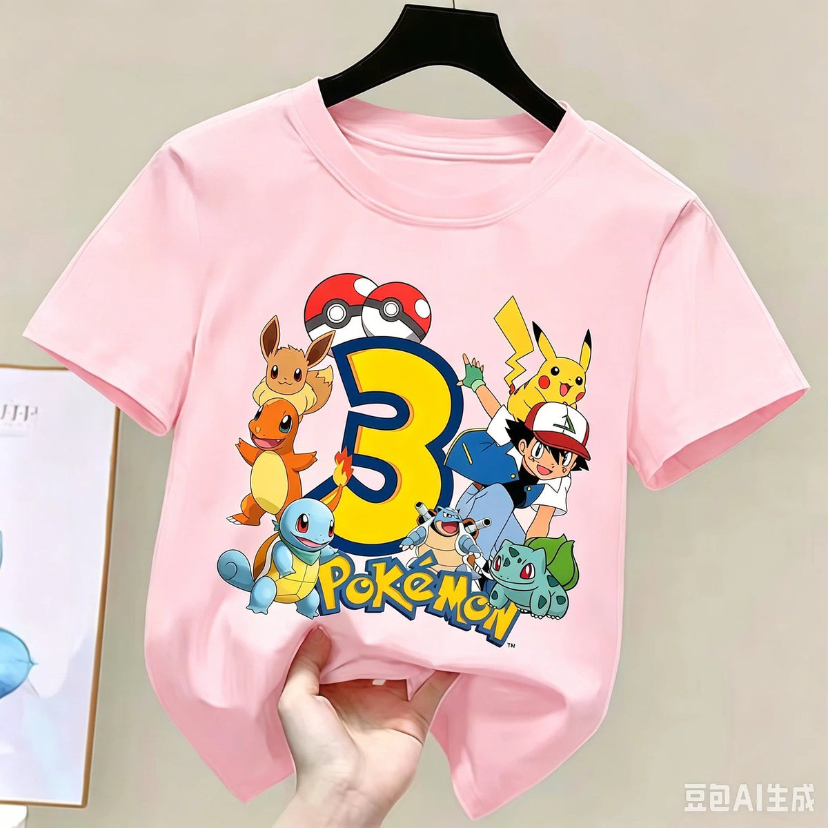 Pink Pokémon birthday T-shirt – Age 3