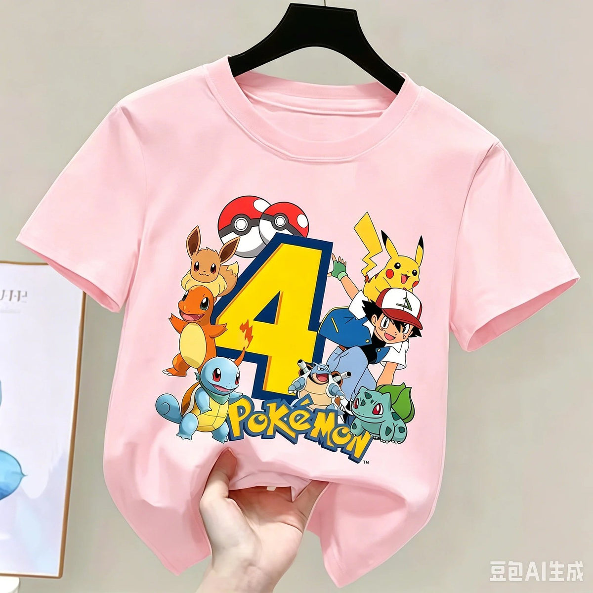 Pink Pokémon birthday T-shirt – Age 4