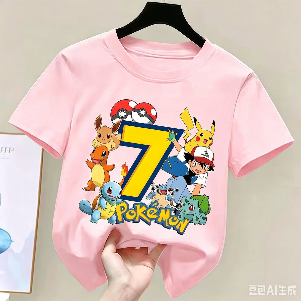 Pink Pokémon birthday T-shirt – Age 7