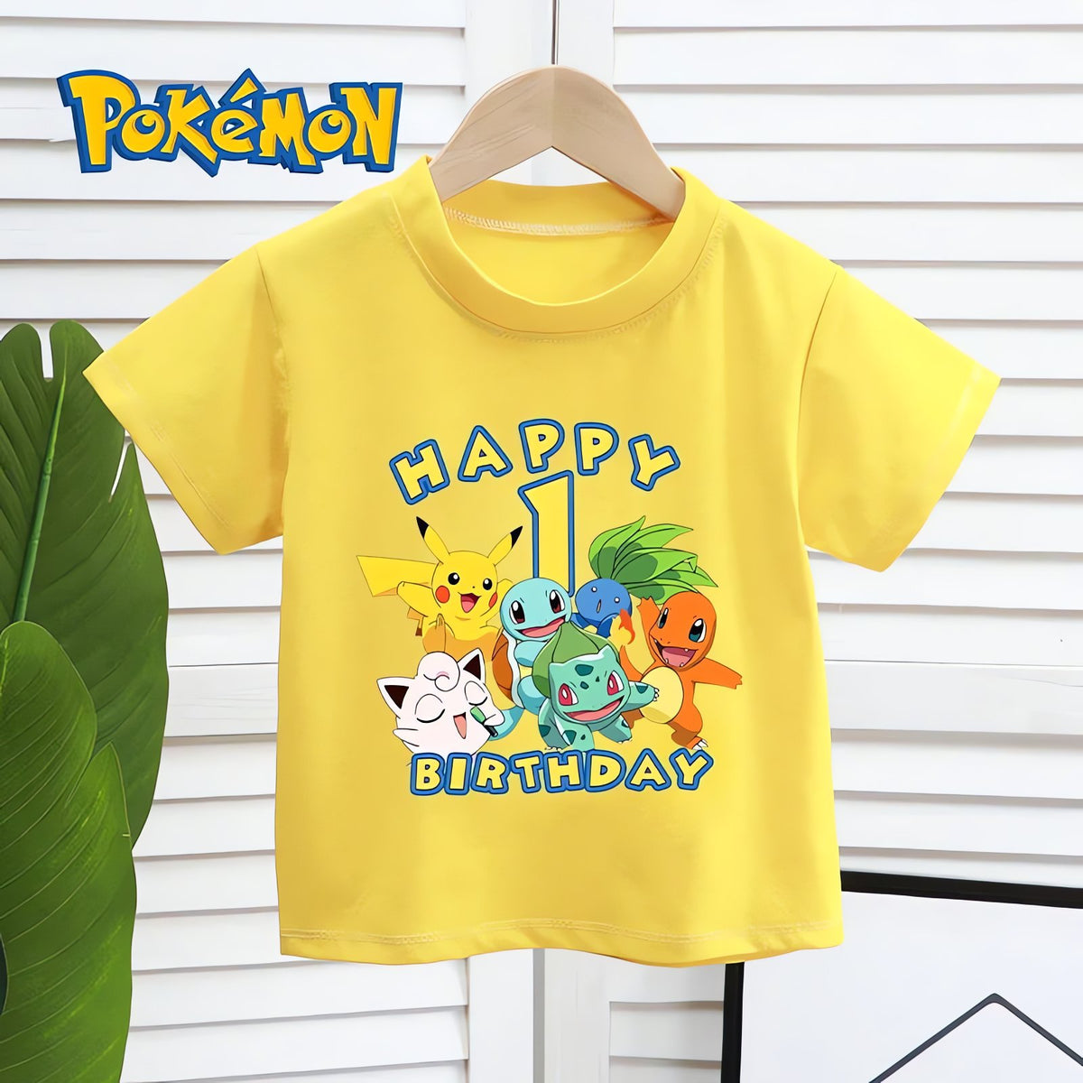 Yellow Happy Birthday Pokémon T-shirt for kids – photo 2