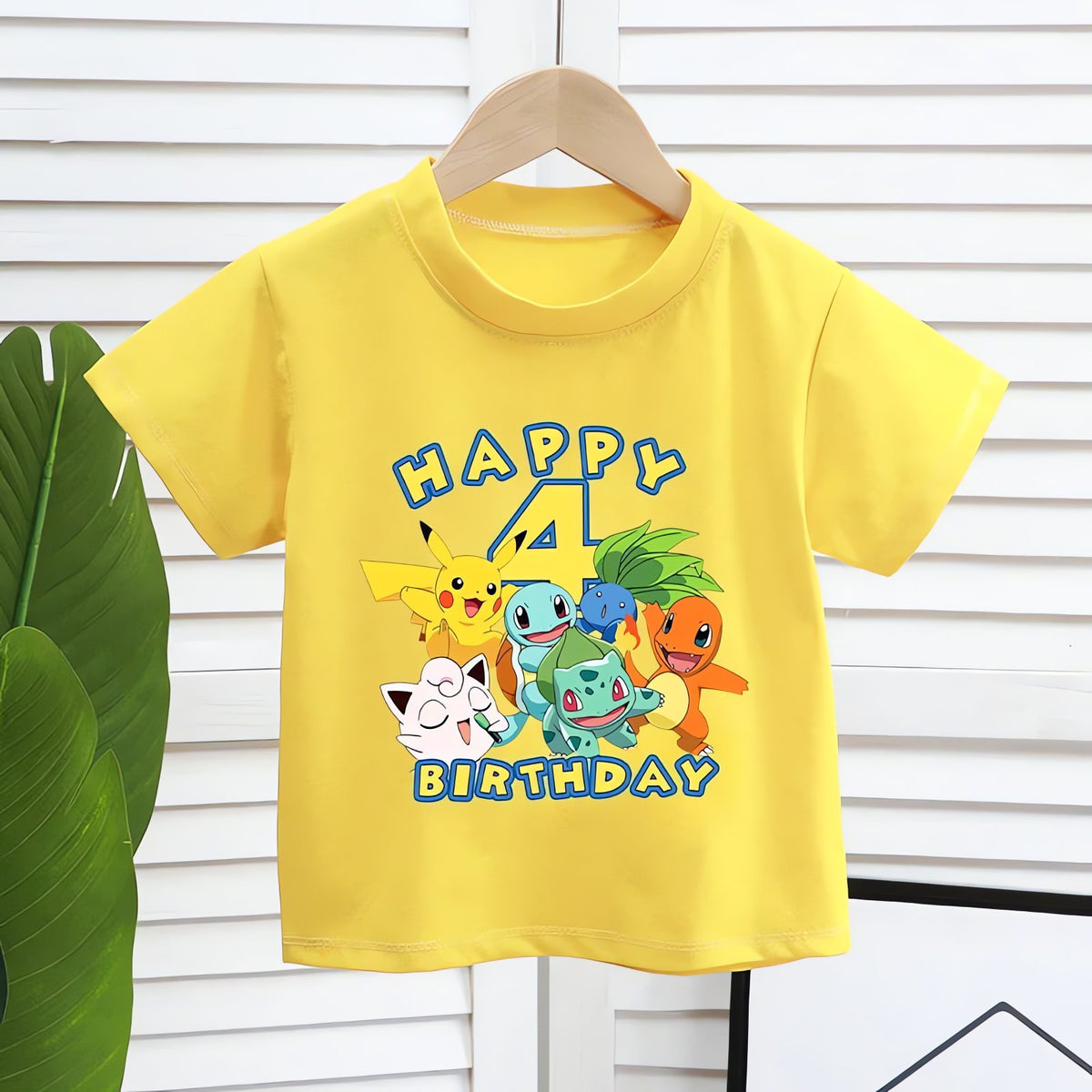 Yellow Happy Birthday Pokémon T-shirt for kids – photo 4