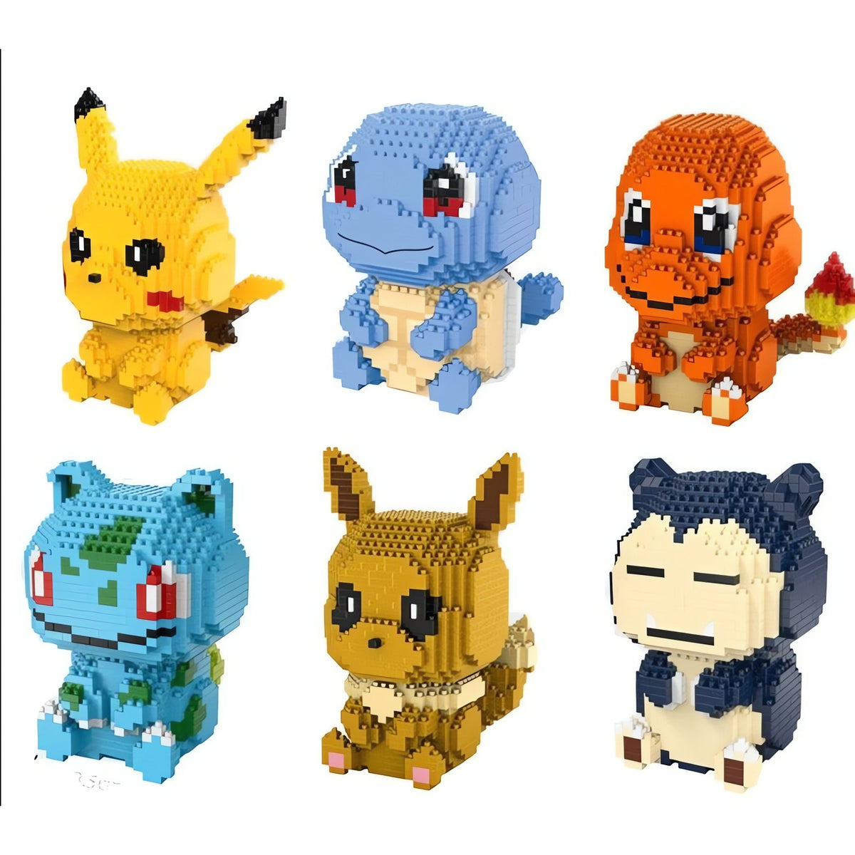 Pokémon building block sets of Pikachu, Charmander and Bulbasaur