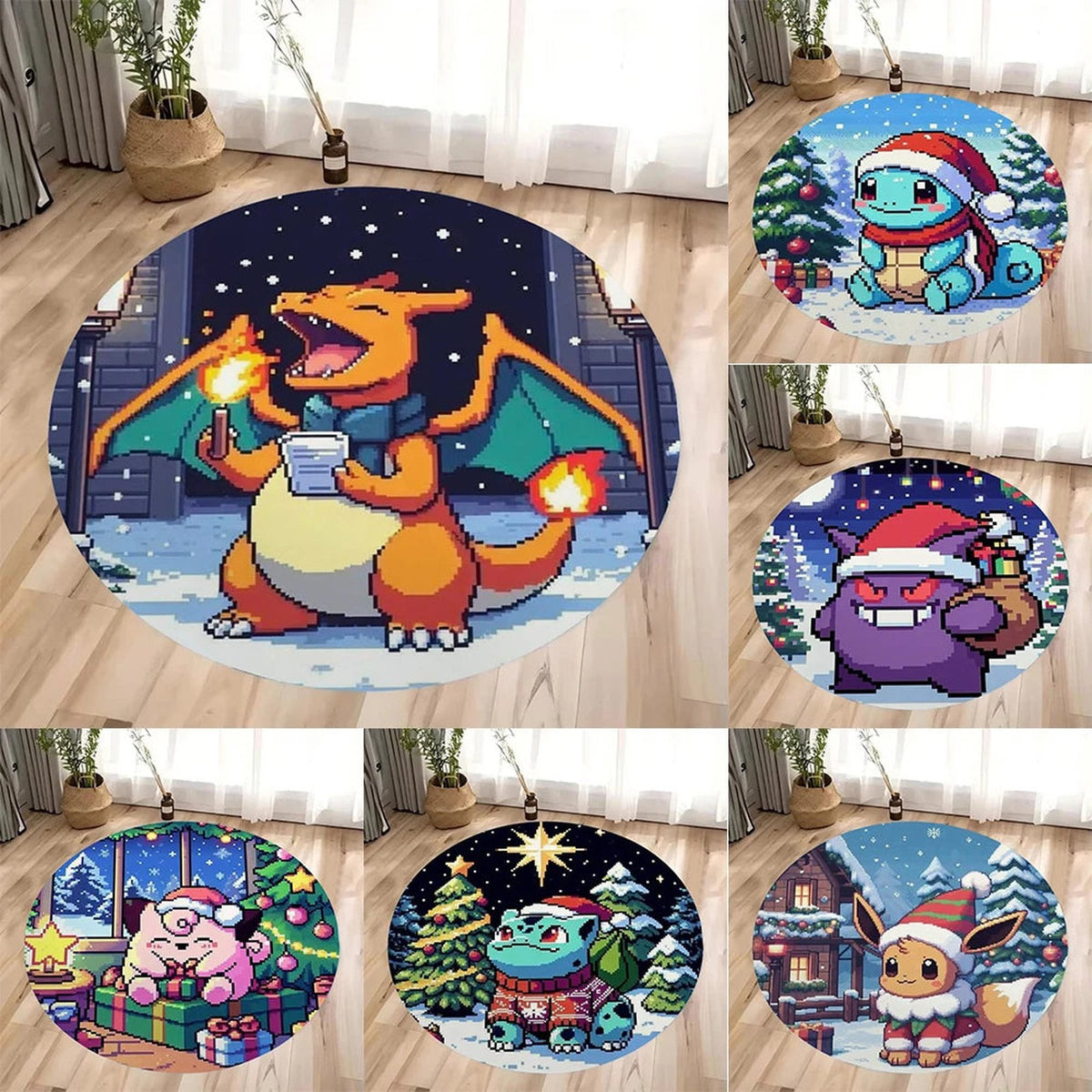 Pokémon Christmas rug in retro pixel style