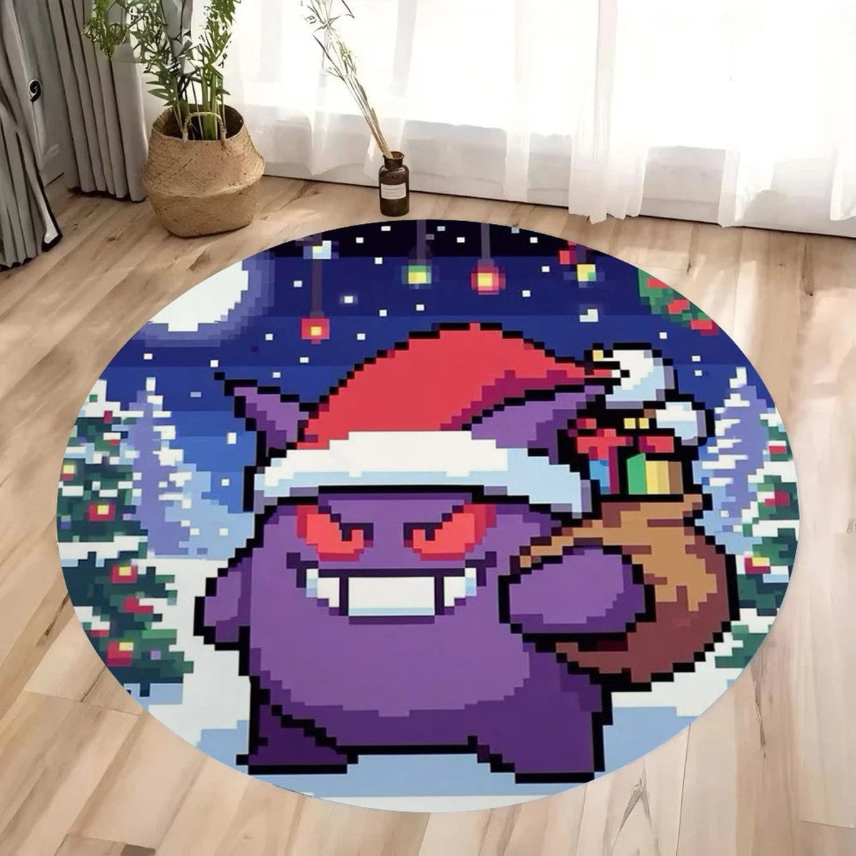 Pokémon Christmas rug in retro pixel style – Gengar