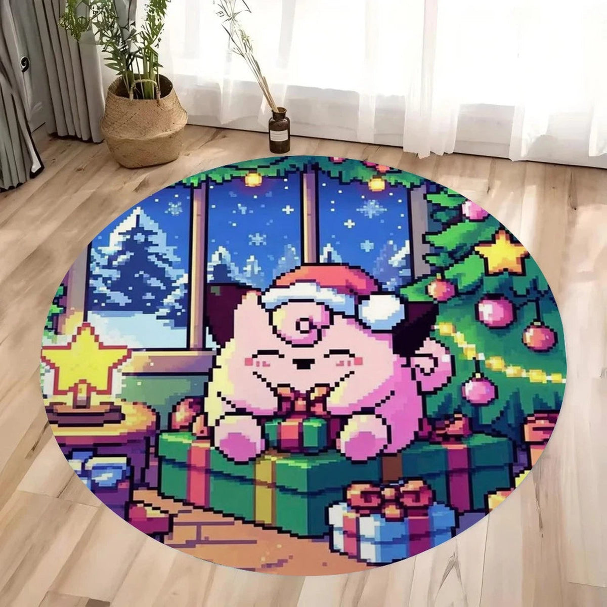 Pokémon Christmas rug in retro pixel style – Jigglypuff