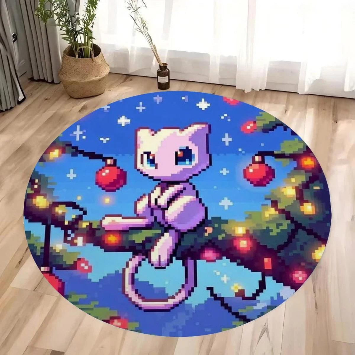 Pokémon Christmas rug in retro pixel style – Mew