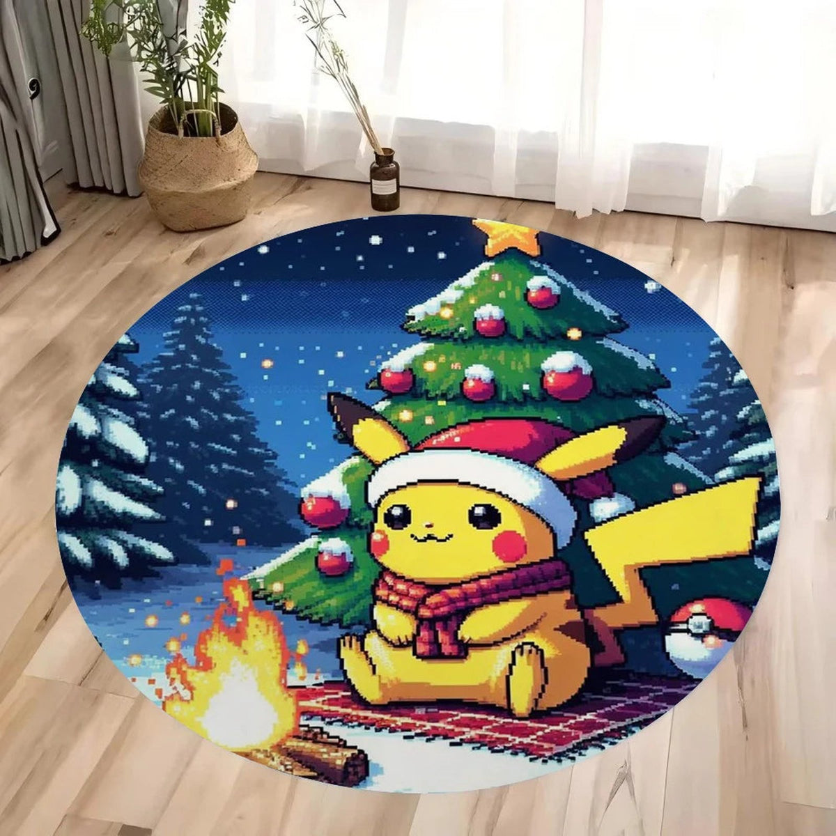Pokémon Christmas rug in retro pixel style – Pikachu