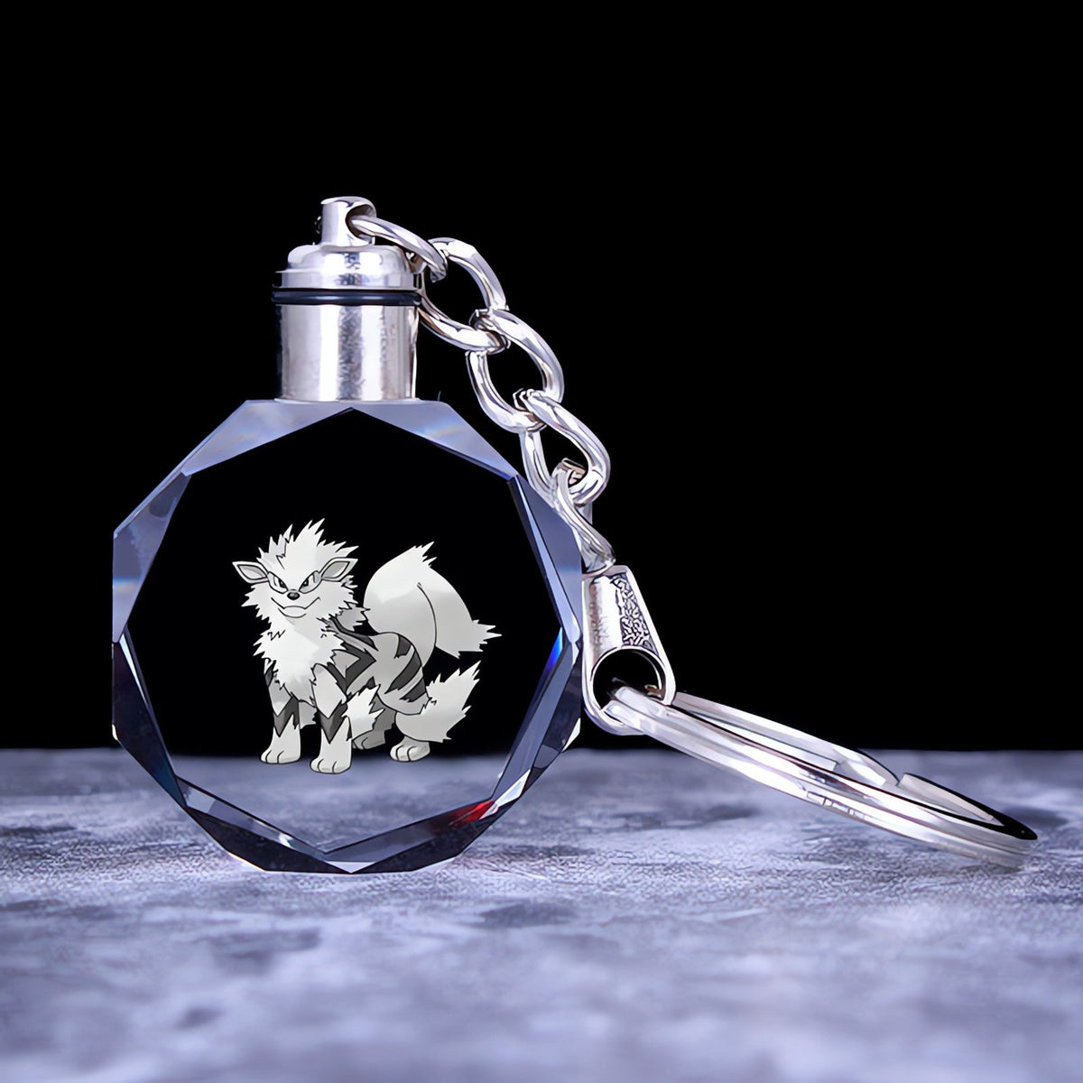 Pokémon crystal keyring with a glowing 3D Pokémon – Arcanine