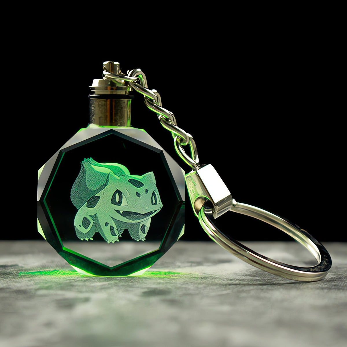 Pokémon crystal keyring with a glowing 3D Pokémon – Bulbasaur