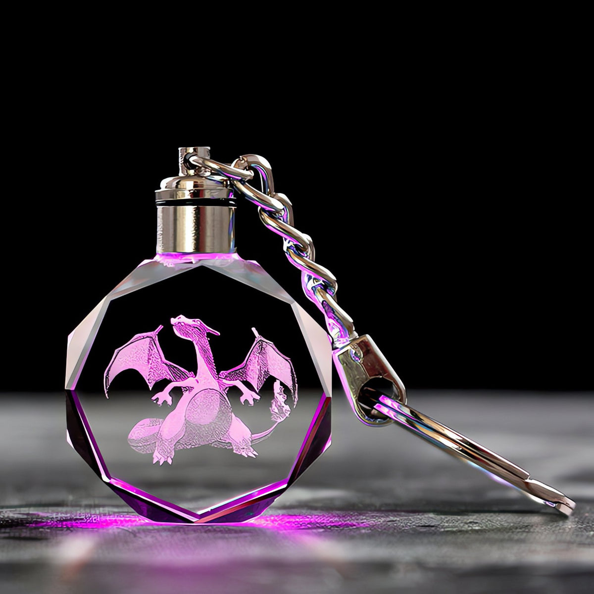 Pokémon crystal keyring with a glowing 3D Pokémon – Charizard