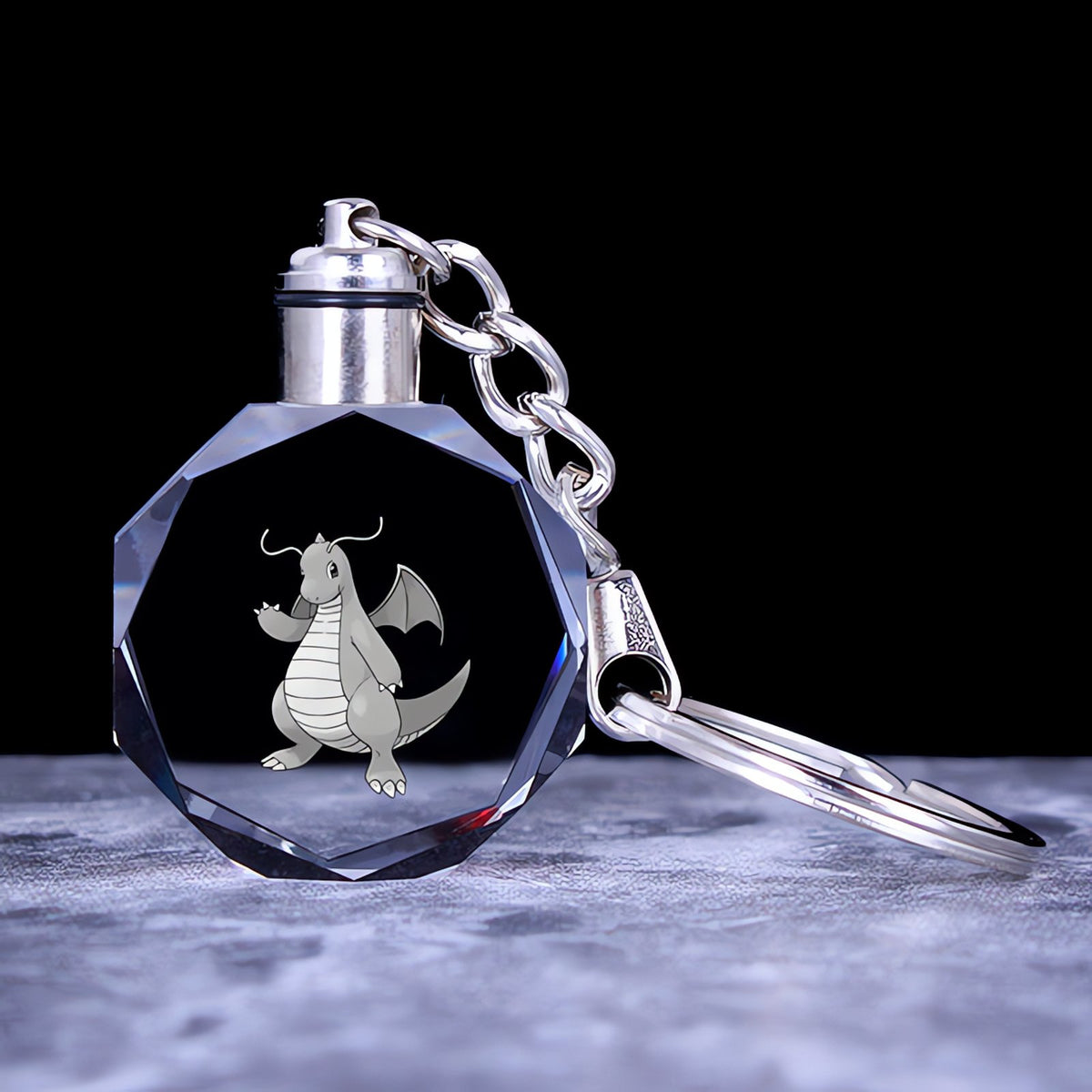 Pokémon crystal keyring with a glowing 3D Pokémon – Dragonite