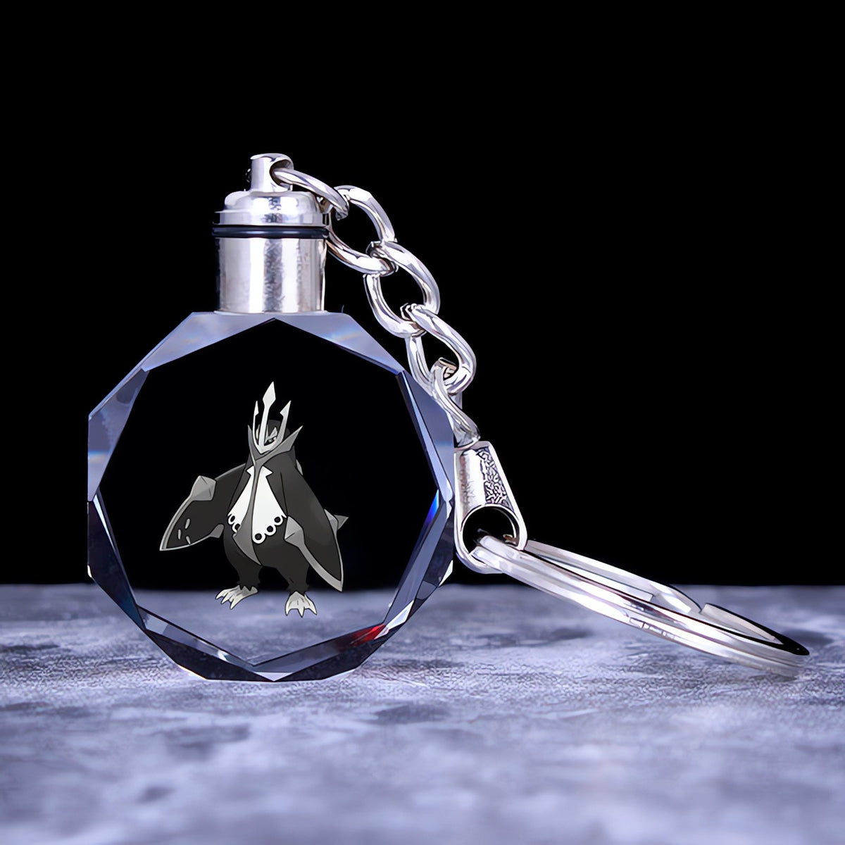 Pokémon crystal keyring with a glowing 3D Pokémon – Empoleon
