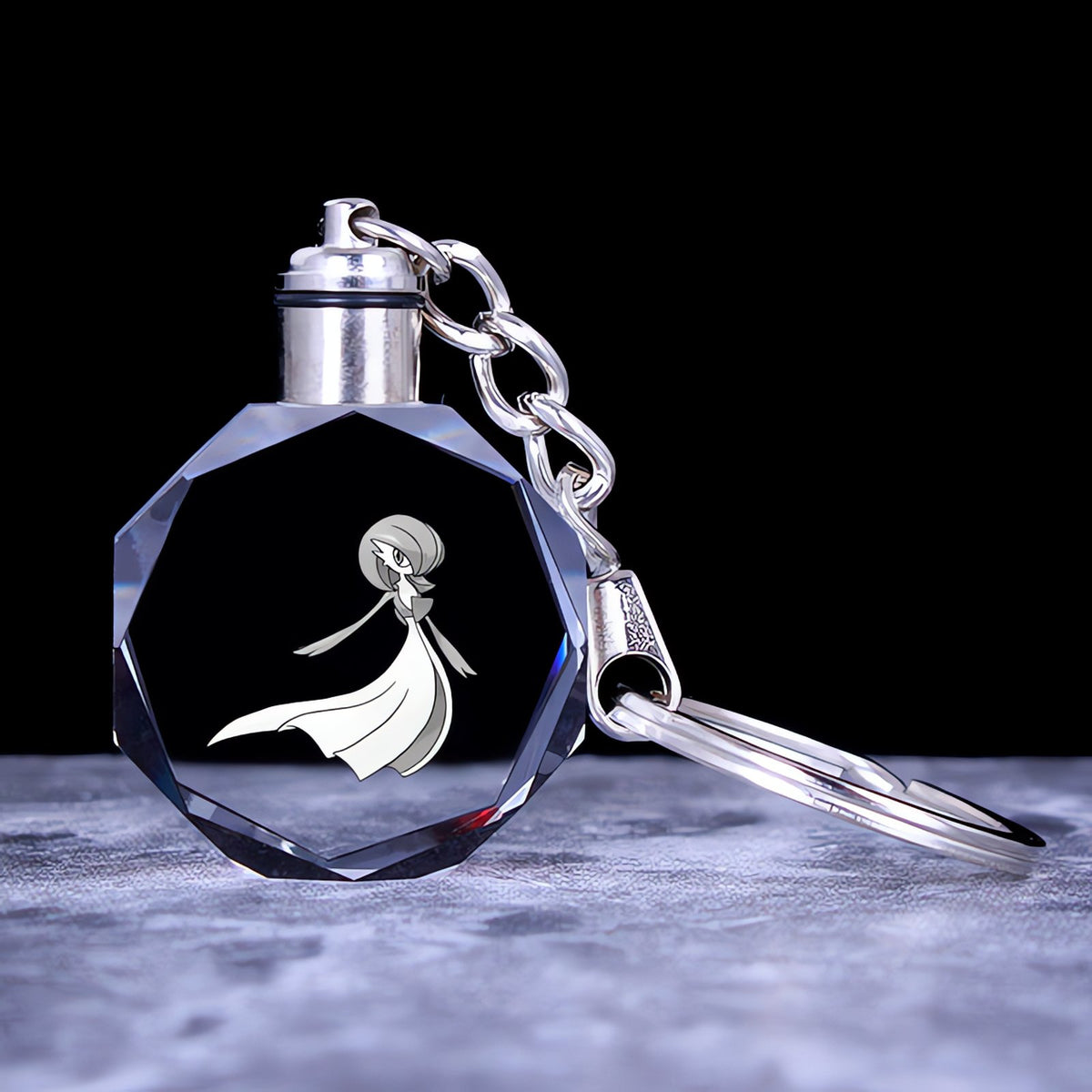 Pokémon crystal keyring with a glowing 3D Pokémon – Gardevoir