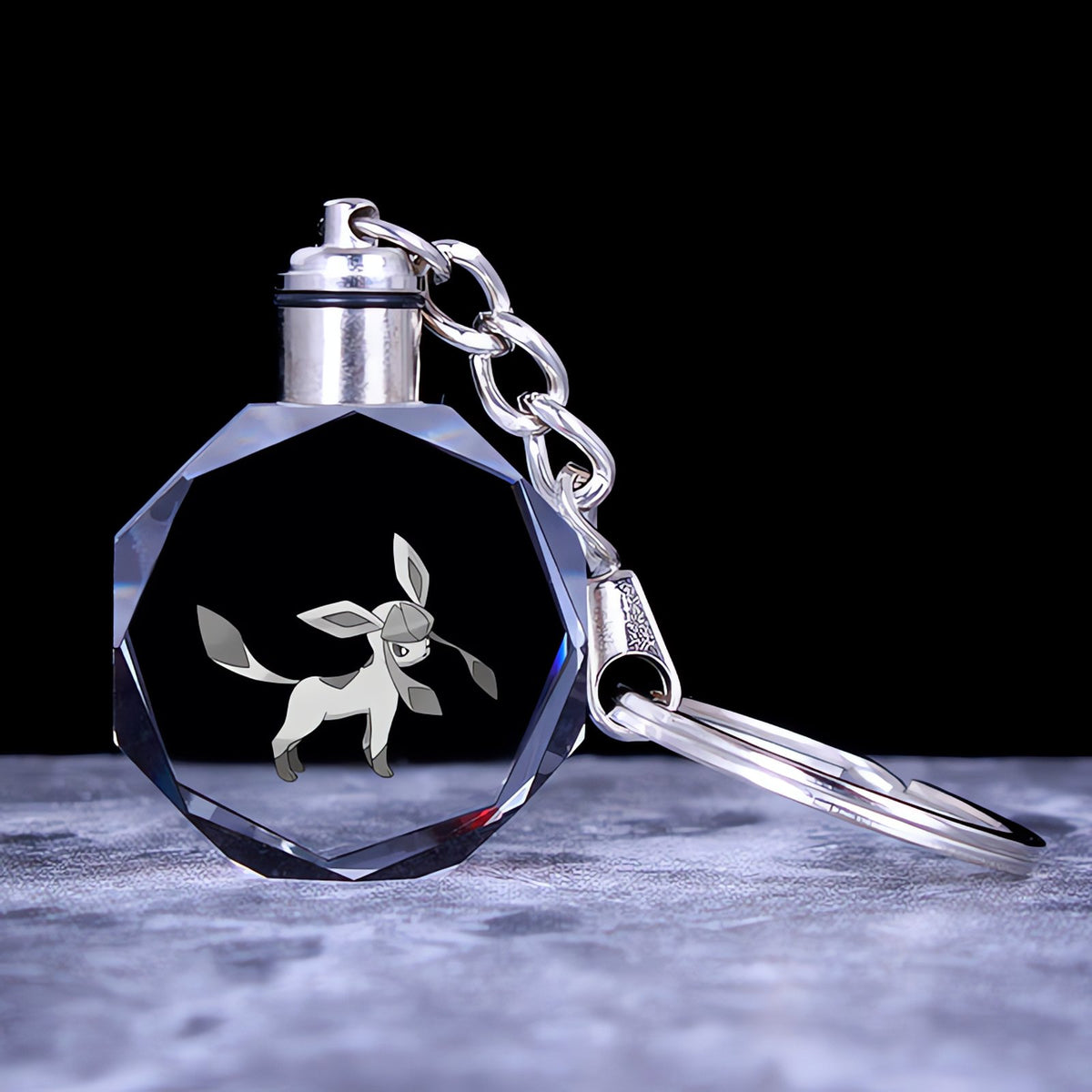 Pokémon crystal keyring with a glowing 3D Pokémon – Glaceon