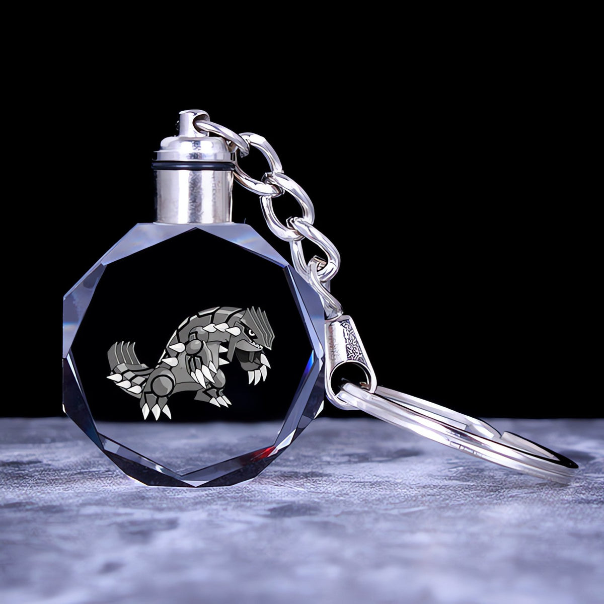 Pokémon crystal keyring with a glowing 3D Pokémon – Groudon