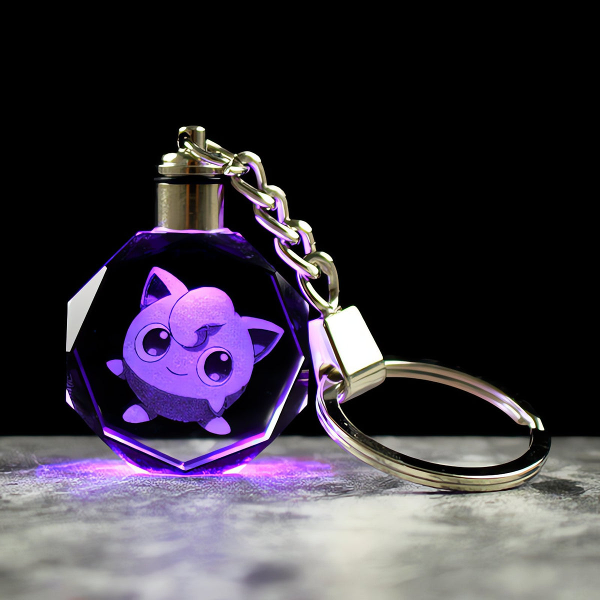 Pokémon crystal keyring with a glowing 3D Pokémon – Jigglypuff