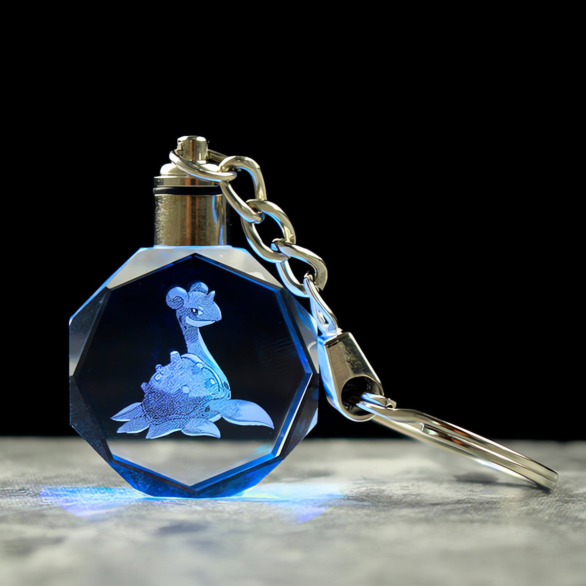 Pokémon crystal keyring with a glowing 3D Pokémon – Lapras