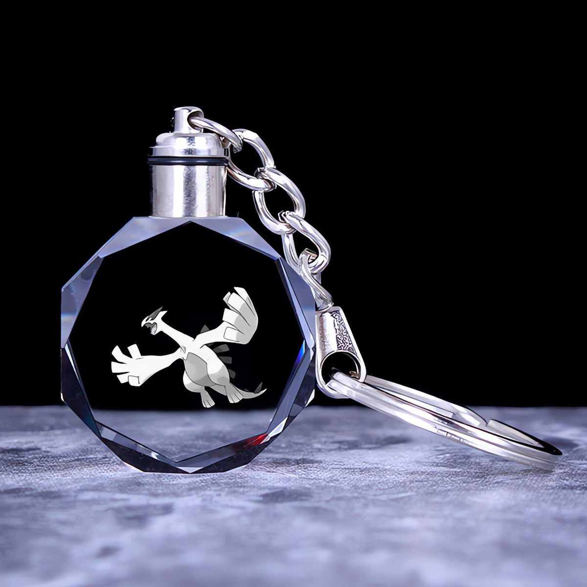 Pokémon crystal keyring with a glowing 3D Pokémon – Lugia