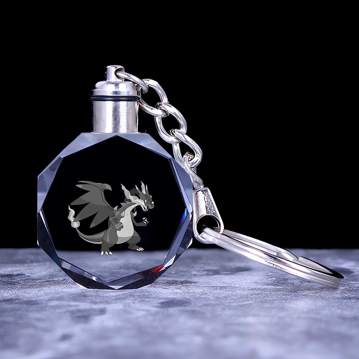 Pokémon crystal keyring with a glowing 3D Pokémon – Mega Charizard X