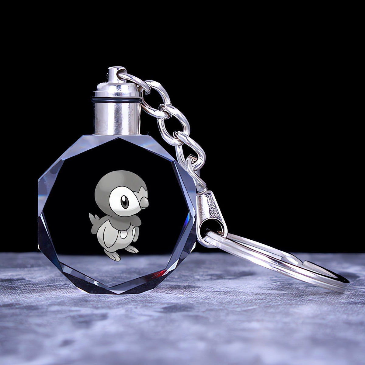 Pokémon crystal keyring with a glowing 3D Pokémon – Piplup