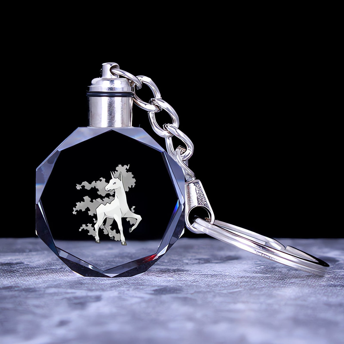 Pokémon crystal keyring with a glowing 3D Pokémon – Rapidash