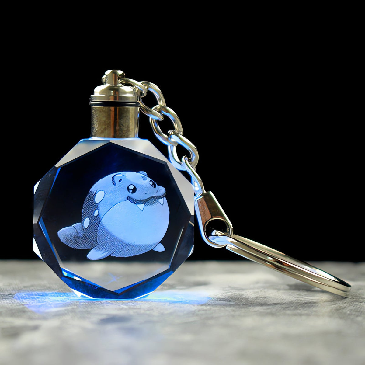 Pokémon crystal keyring with a glowing 3D Pokémon – Spheal