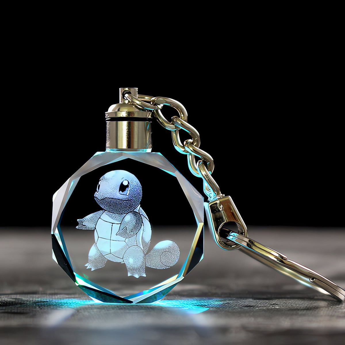 Pokémon crystal keyring with a glowing 3D Pokémon – Squirtle