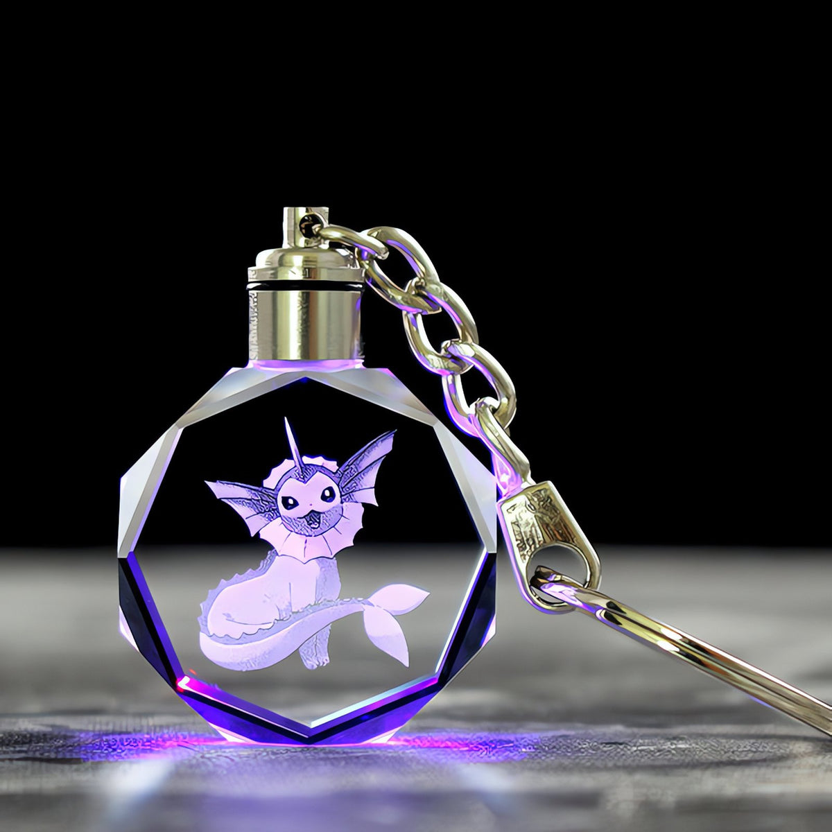 Pokémon crystal keyring with a glowing 3D Pokémon – Vaporeon