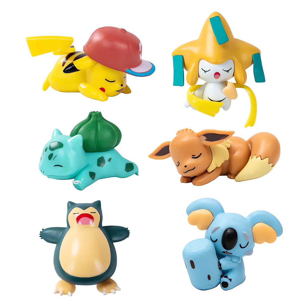 Pokémon figure sets with Pikachu, Eevee and Snorlax – Set B – 6 Sleeping Pokémon Figures