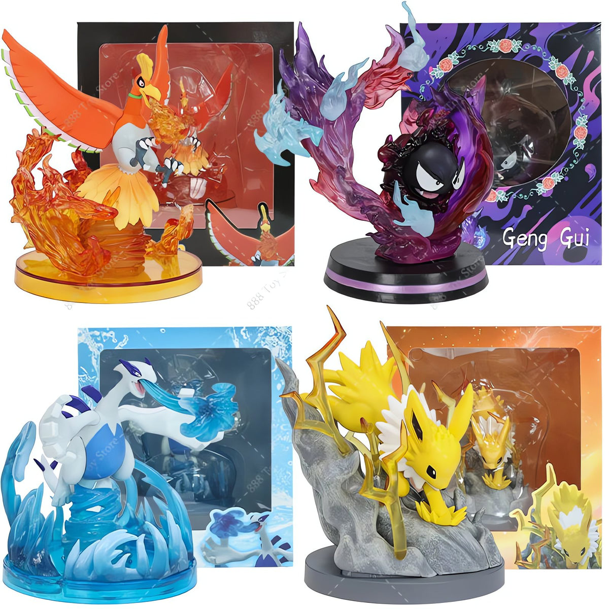 Pokémon figures including Ho-Oh, Lugia and Gengar
