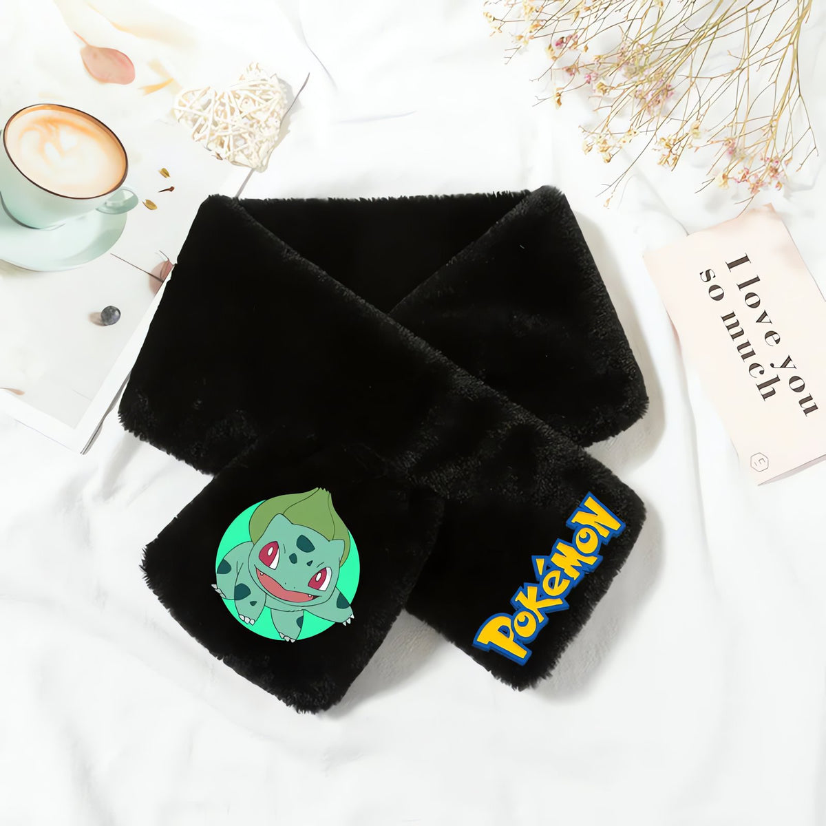 Pokémon fleece scarf for kids – Bulbasaur Black