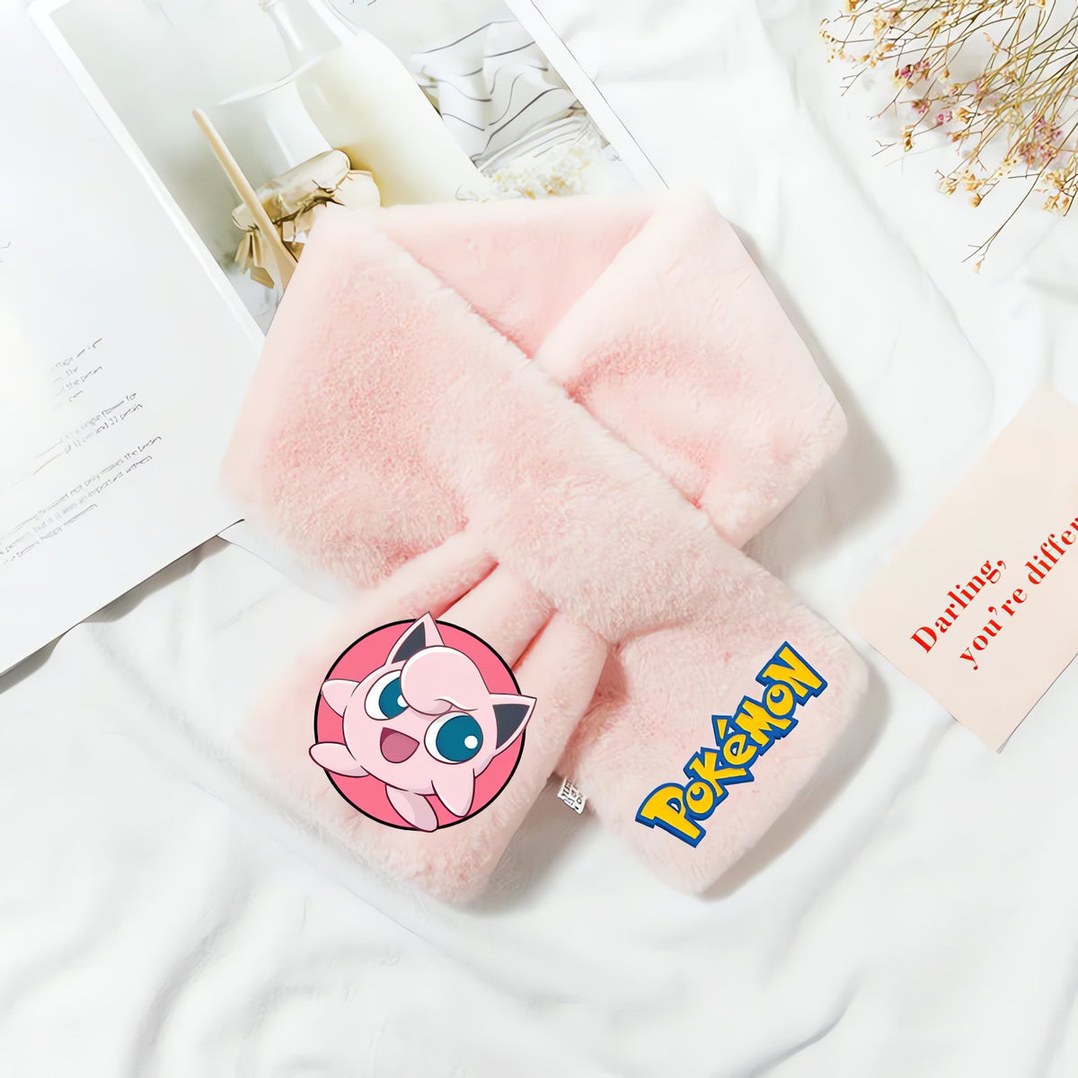 Pokémon fleece scarf for kids – Jigglypuff Pink