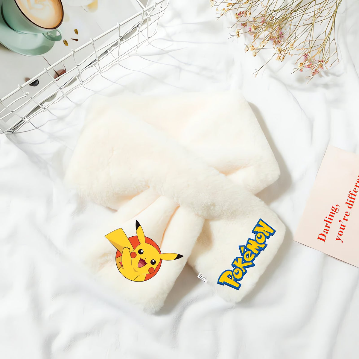 Pokémon fleece scarf for kids – Pikachu White