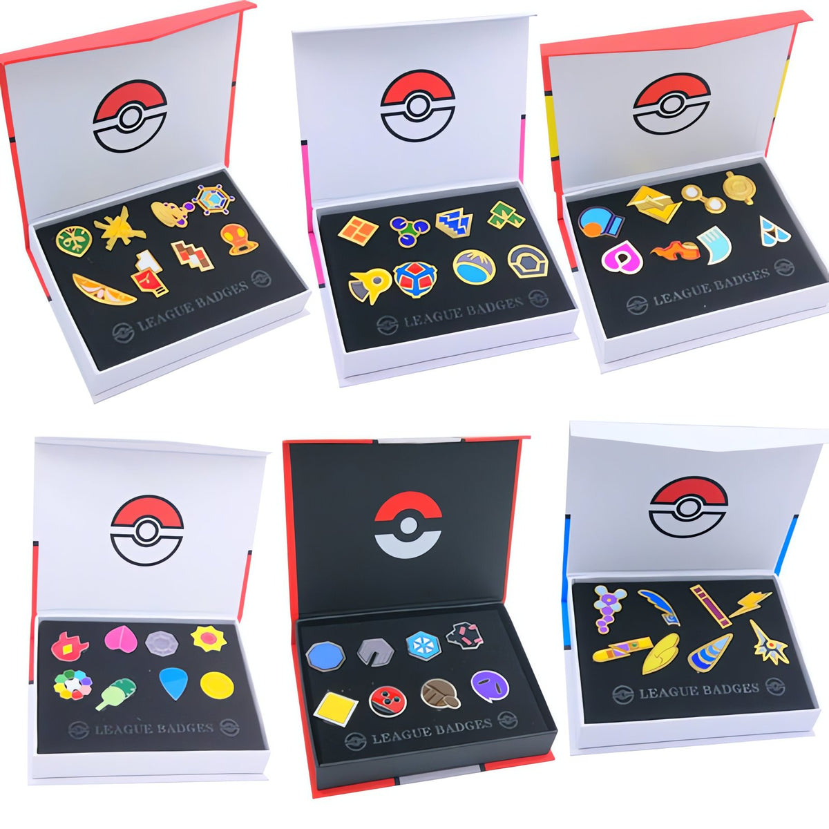 Pokémon gym badge collection in a box