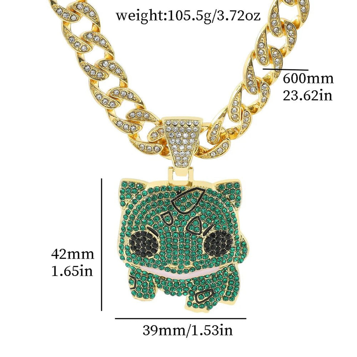 Pokémon hip hop chain necklace with pendant – Bulbasaur Gold