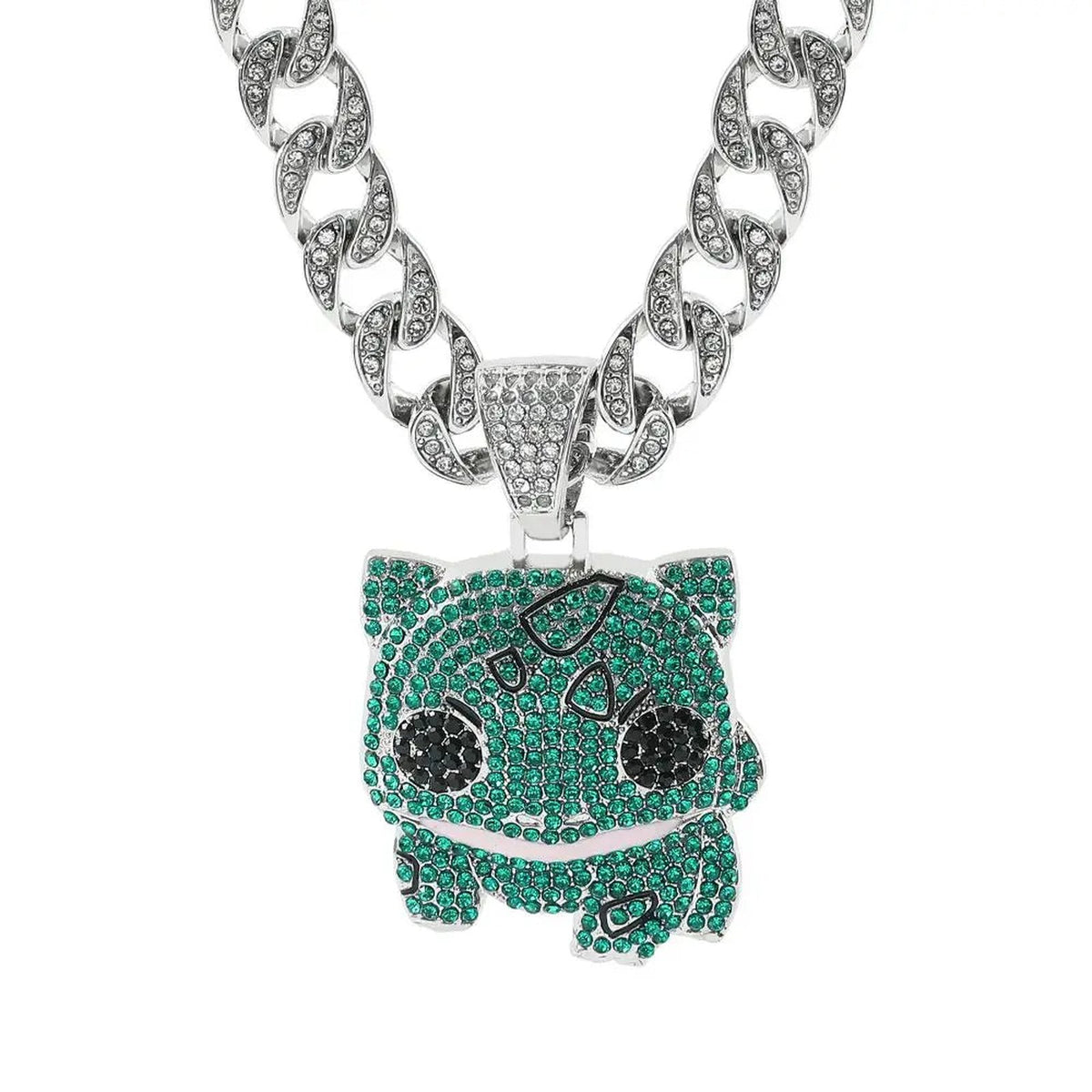 Pokémon hip hop chain necklace with pendant – Bulbasaur Silver
