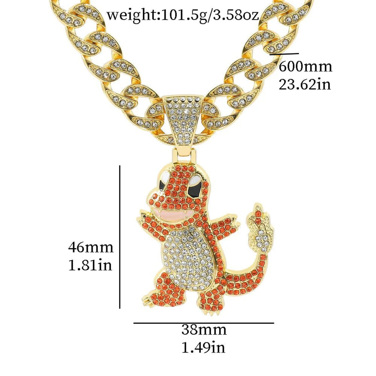 Pokémon hip hop chain necklace with pendant – Charmander Gold