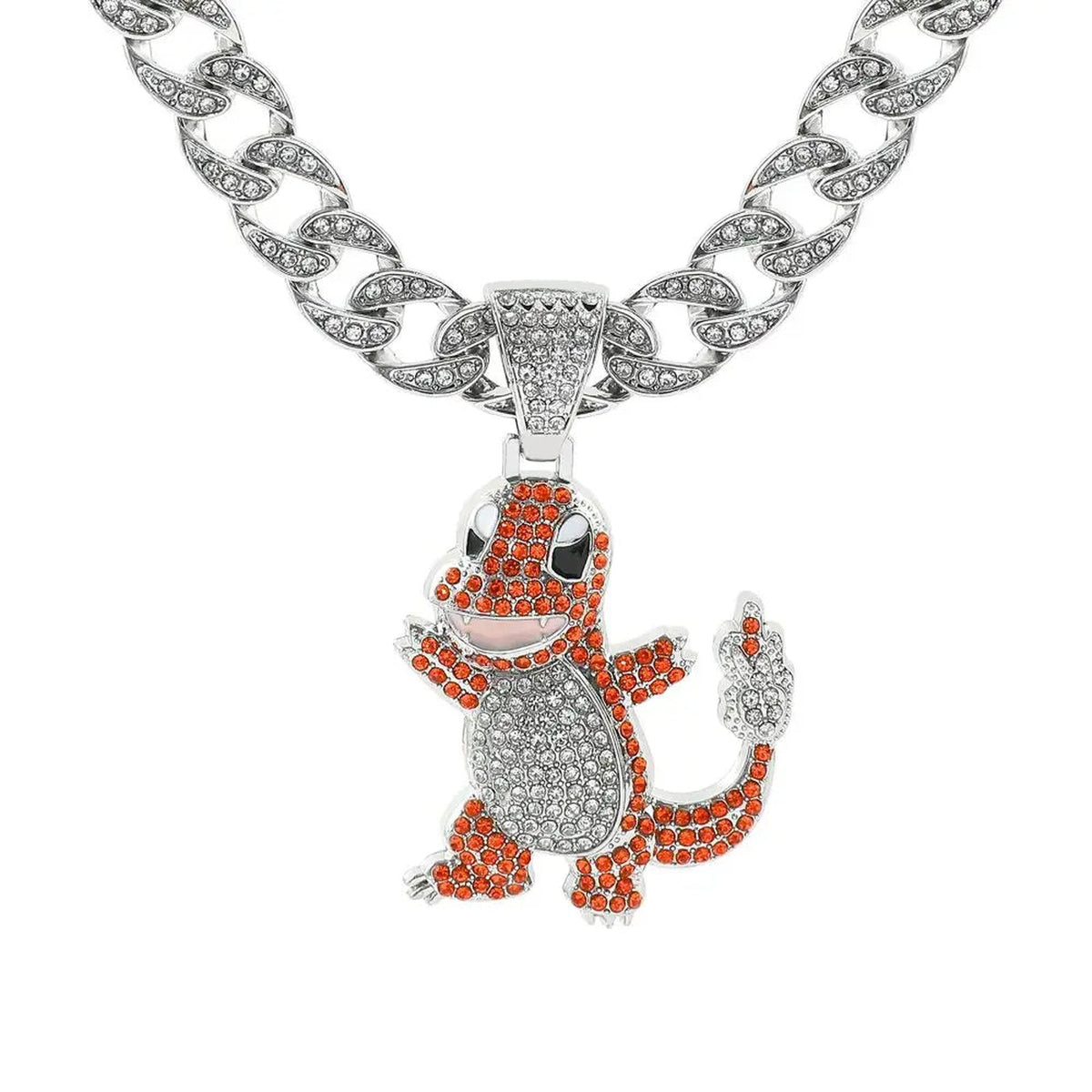 Pokémon hip hop chain necklace with pendant – Charmander Silver