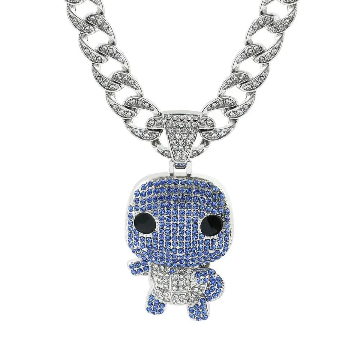 Pokémon hip hop chain necklace with pendant – Squirtle Blue Silver