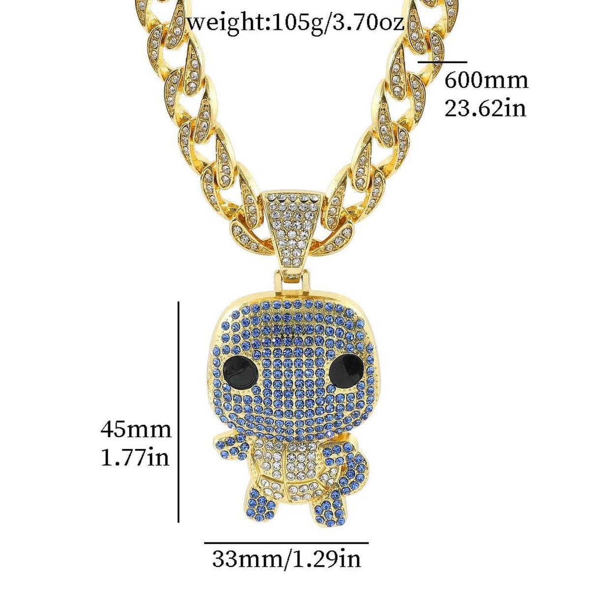 Pokémon hip hop chain necklace with pendant – Squirtle Gold